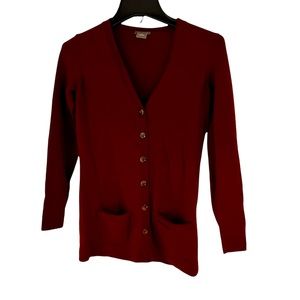 Ann Taylor Cardigan Sweater 100% Extra Fine Merino Wool Light Knit Button Up XS